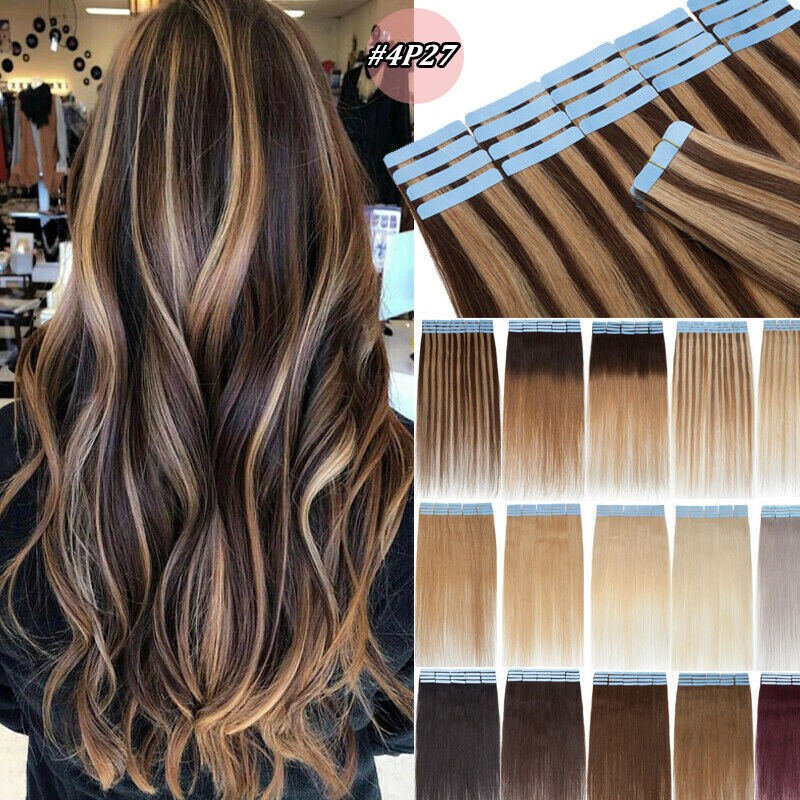 Tape in Remy Human Hair Extensions Seamless Skin Weft Thick Hair Silky 16-26inch