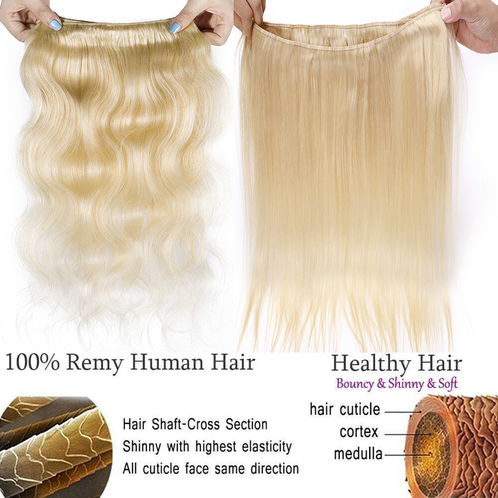 9A Brazilian Virgin Human Hair Bundles Hair Extensions Straight Body Wave Blonde
