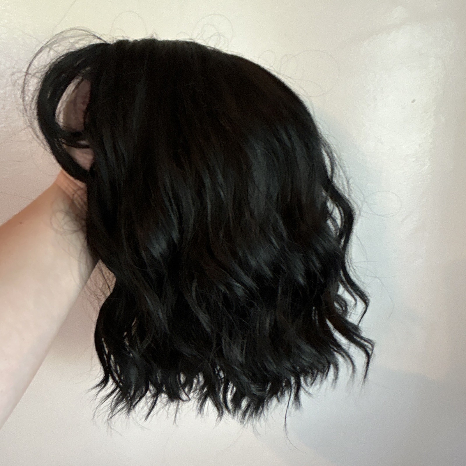 Elfairy 2 Black Wavy Clip-In Wig with Bangs, Classic Cap, Adjustable Strap