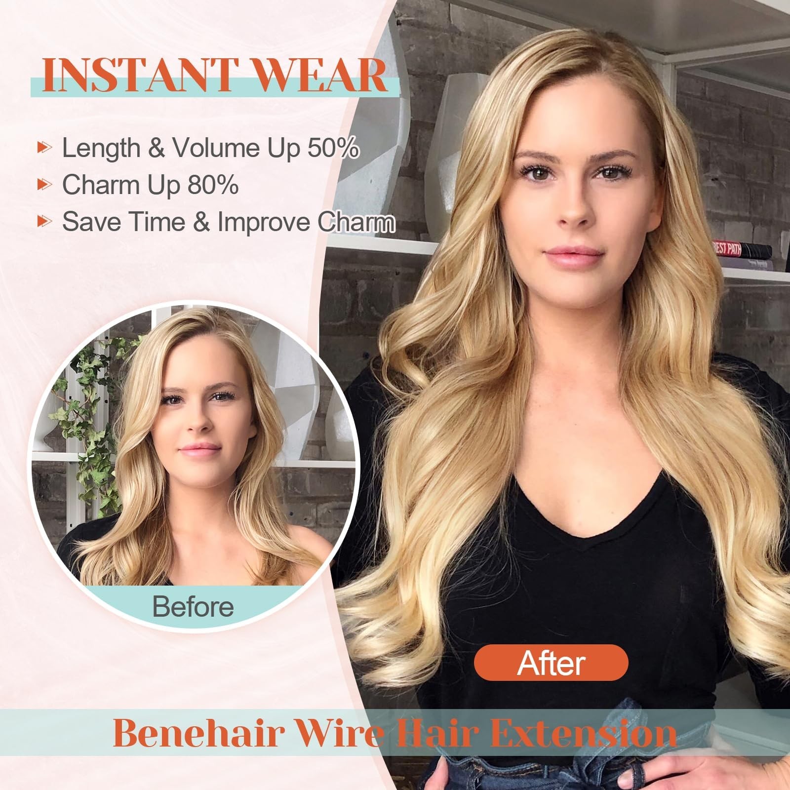 Benehair Halo – 100 Real Human Brown Wavy/Curly Wire Extension Light
