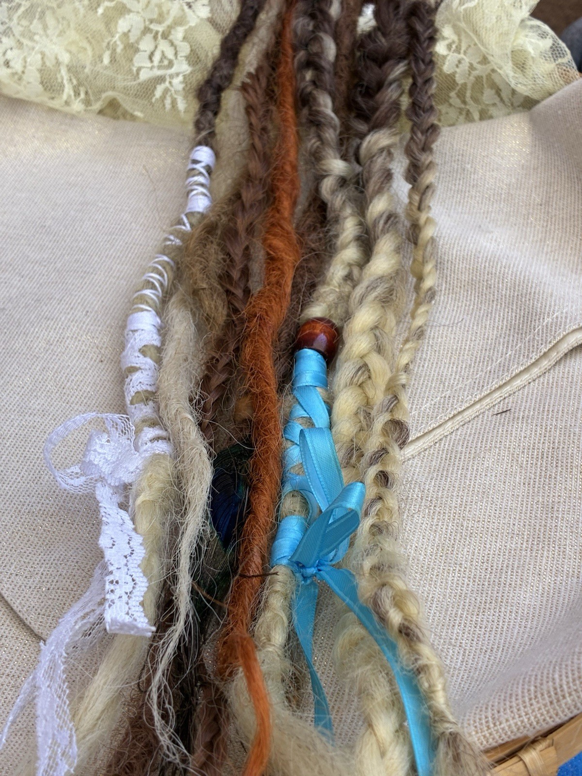 Dreadlock crochetHair Extensions 21-30in handmade feathers beads accent set