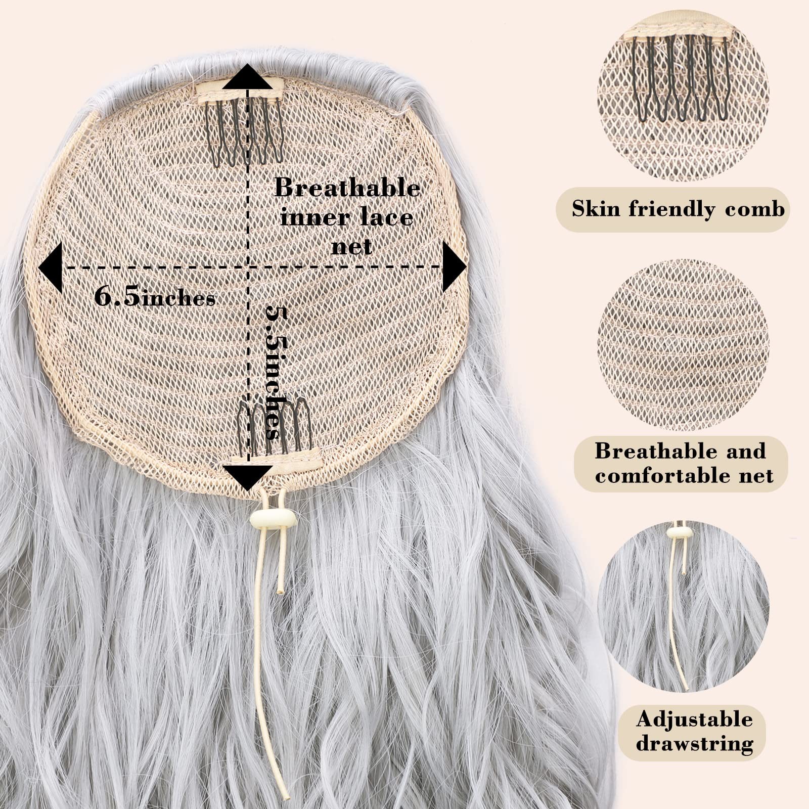AISI BEAUTY lLight Grey Curly Ponytail Extension 14 Inches Short Light