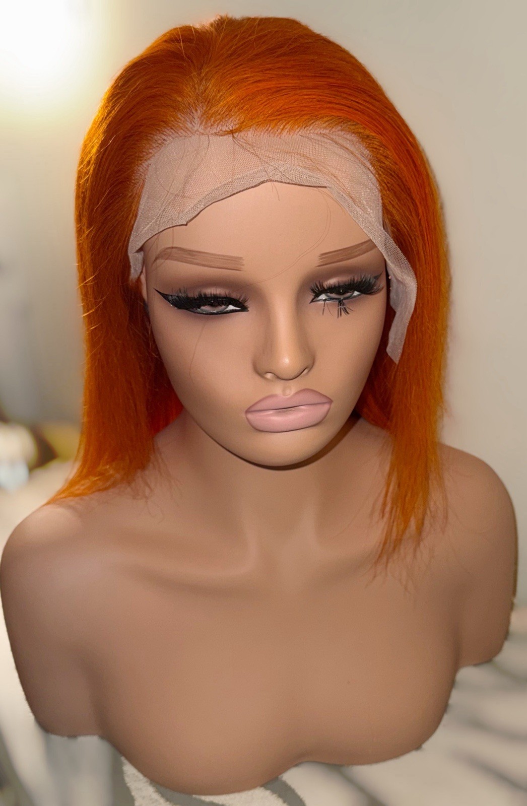100% Human Hair,Bright Orange,12Inch Bob,Straight Style,Cosplay Or Just A Change