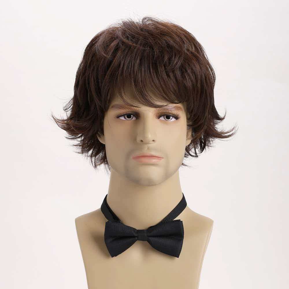 12in Men Short Wavy Brown Wig Full Heat Resistant Synthetic Cosplay Party