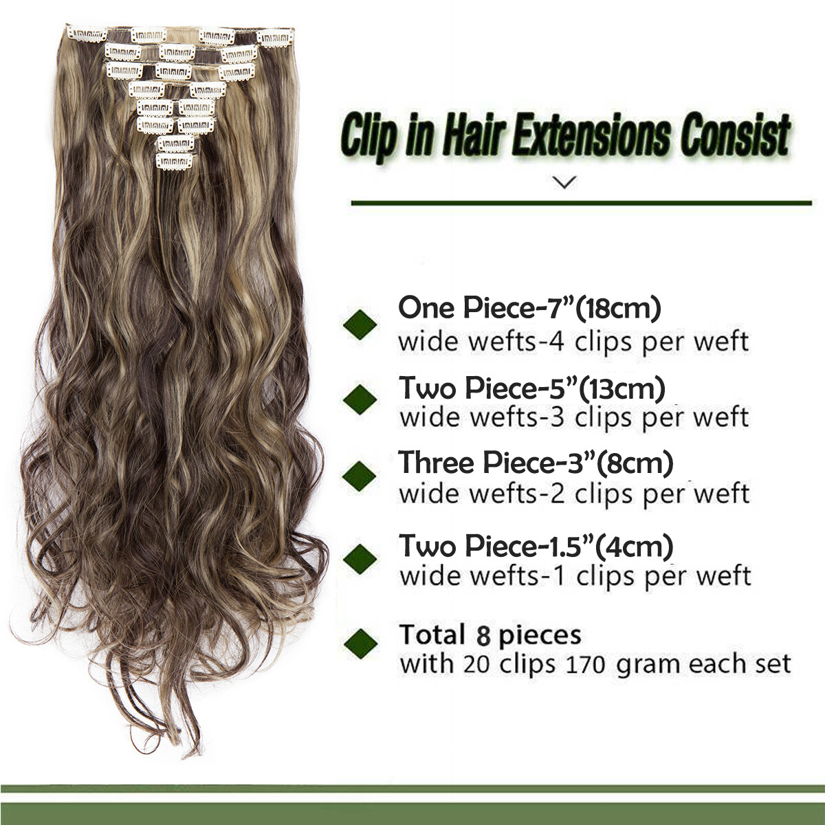 CLEARANCE Highlights Long Wavy Clip In Hair Extensions Real Natural 8 Pieces US