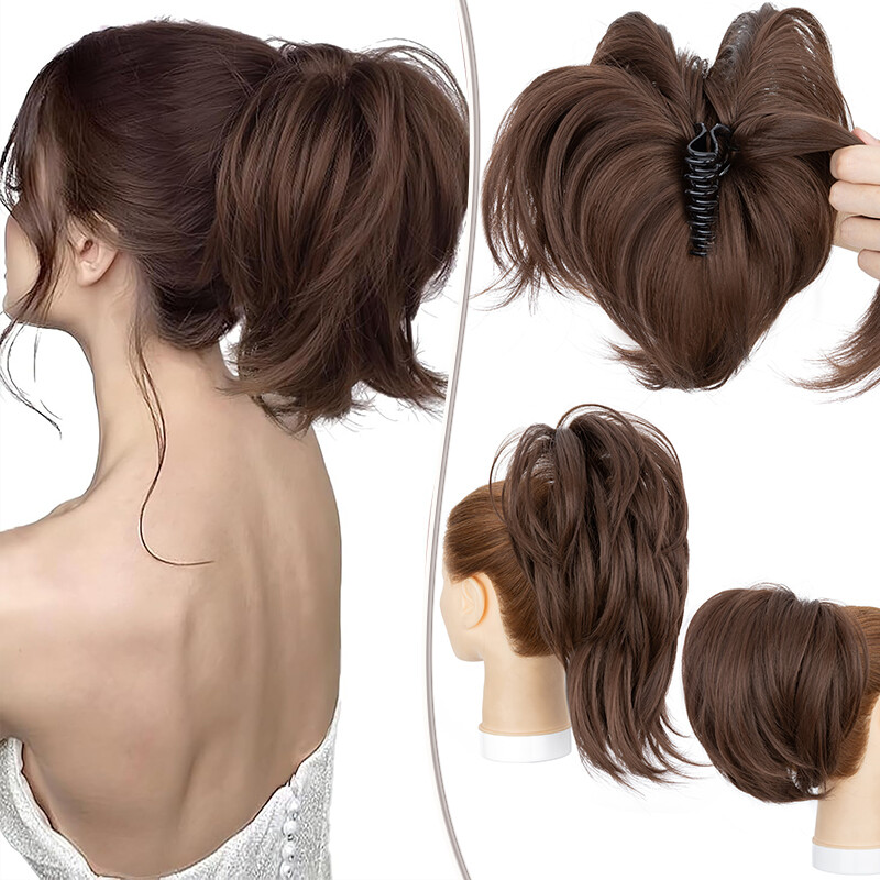 Claw On Messy Bun Updo Scrunchie Clip In Hair Ponytail Extension Ash Brown Blond