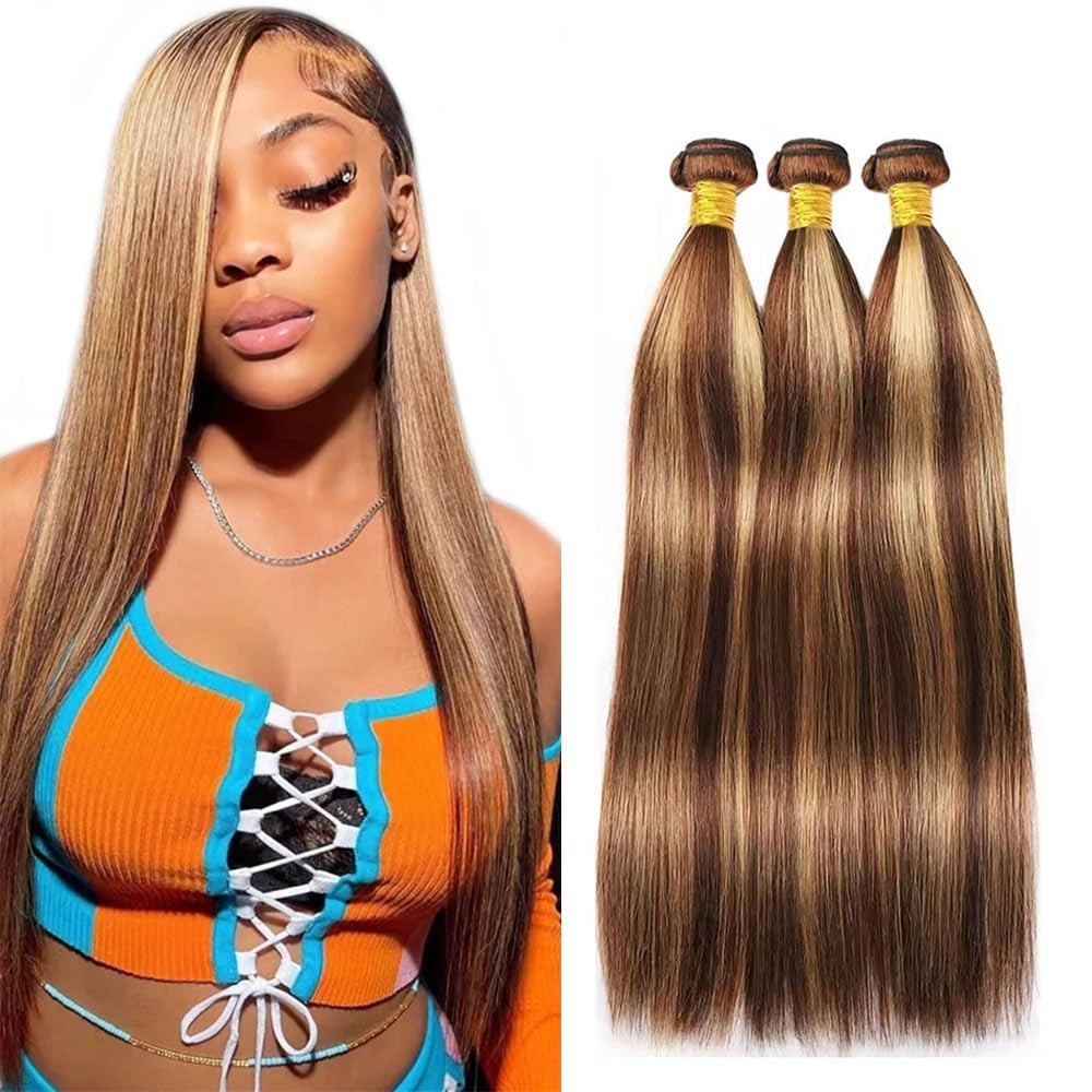 P4/27 Highlight Straight Human Hair Bundles Blonde Hair 3 Bundles 12″ 12″ 12″
