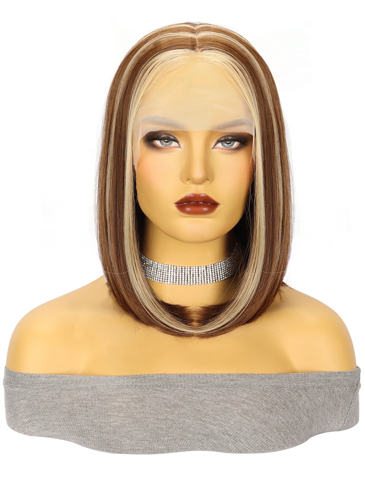 T Part Lace Front Piano Color Middle Part Short Straight Bob Synthetic Wig
