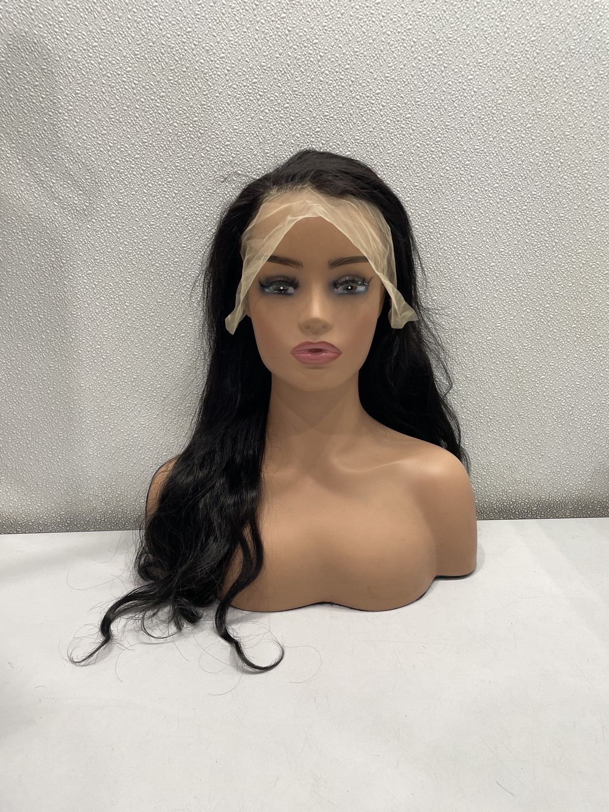 Natural Black Human Hair Blend Lace Front Glueless Wig, 24″