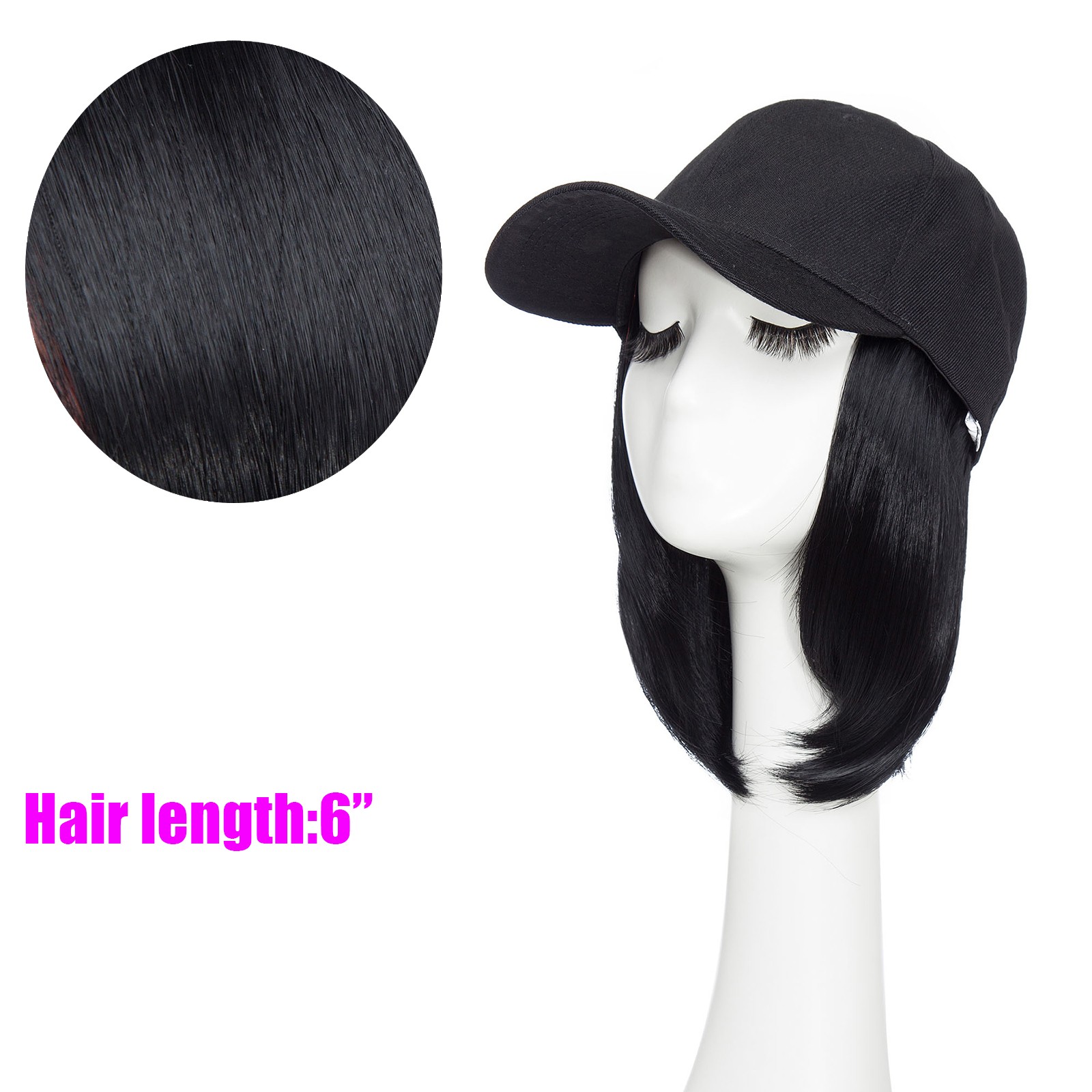 6″ Baseball Cap With Hair Extensions Bob Short Straight Synthetic Hair For Women