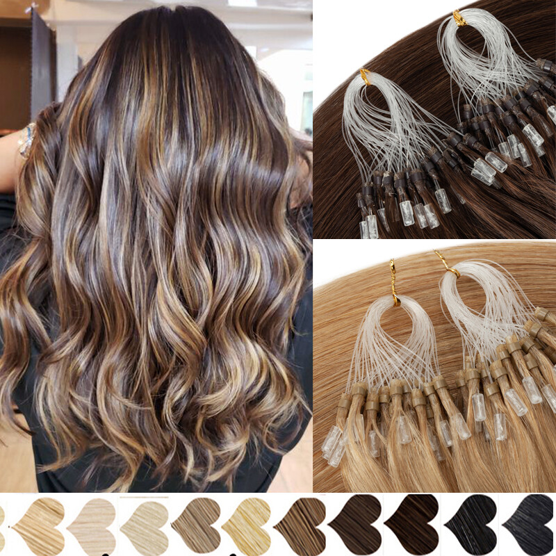 THICK 100% Remy Human Hair Extensions Micro Loop Ring Bead Tips Highlight #Ombre