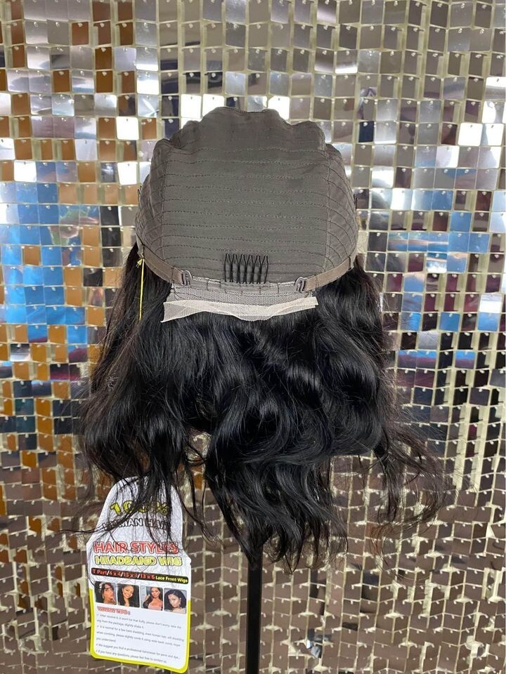 Human Hair Wig 16 Inch Natural Black Body Wave 4×4 Lace Front New