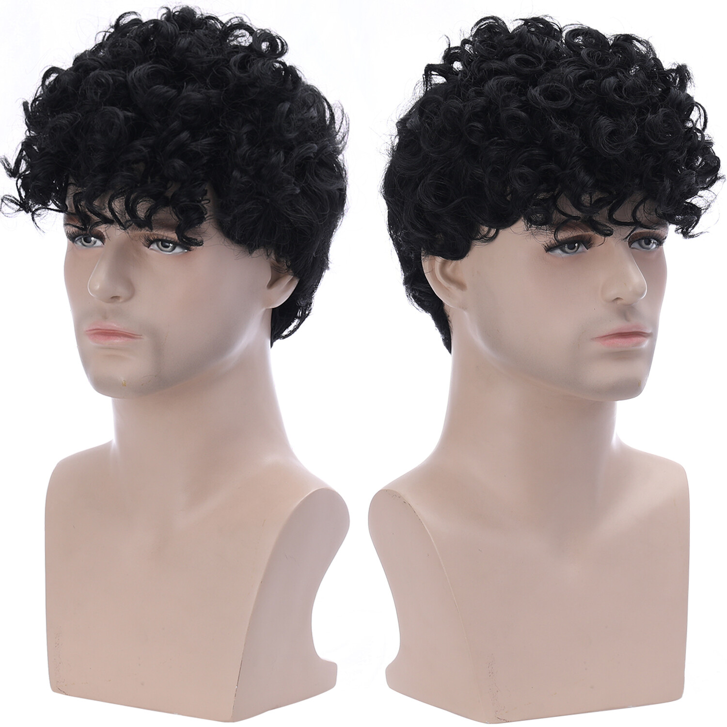 Heat Resistant Men’s 10in Short Black Curly Wig Synthetic Full Cosplay Party