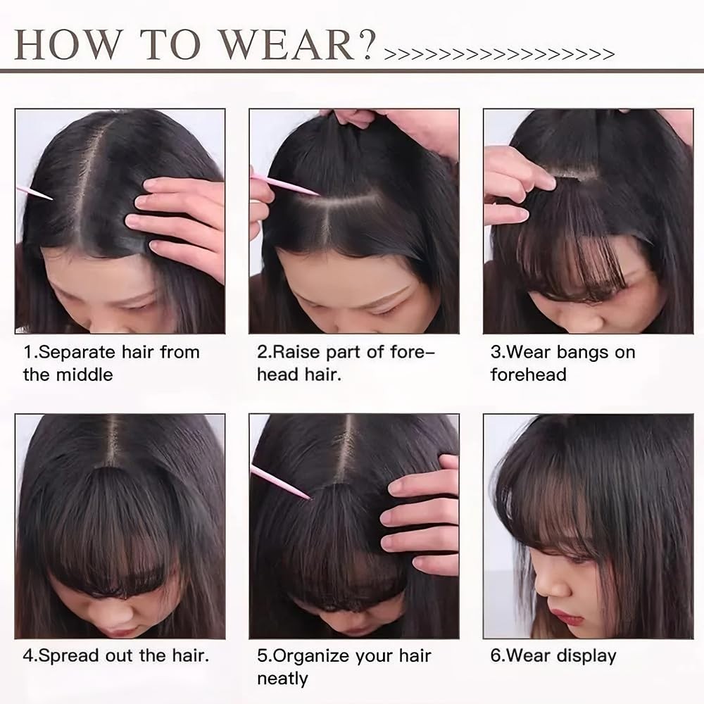 Straight Clip in Bangs Jet Black Color Human Hair Wispy Bang Extensions 6 inch