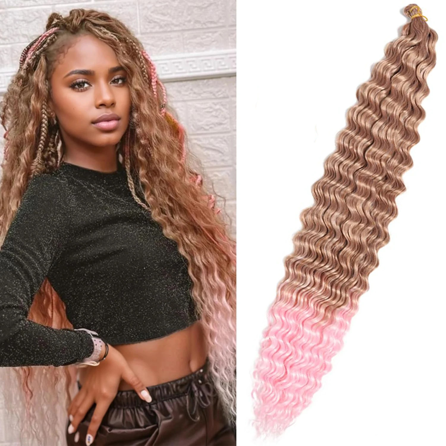 Deep Wave Hair Bundles Synthetic Long Curly Ocean Wave Crochet Braiding Hair