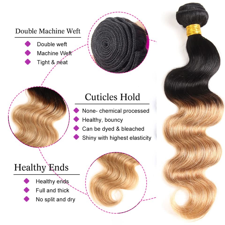 16 18 20 inch 1B27 Ombre Body Wave Human Hair Honey Blonde Bundles Ombre Bund…