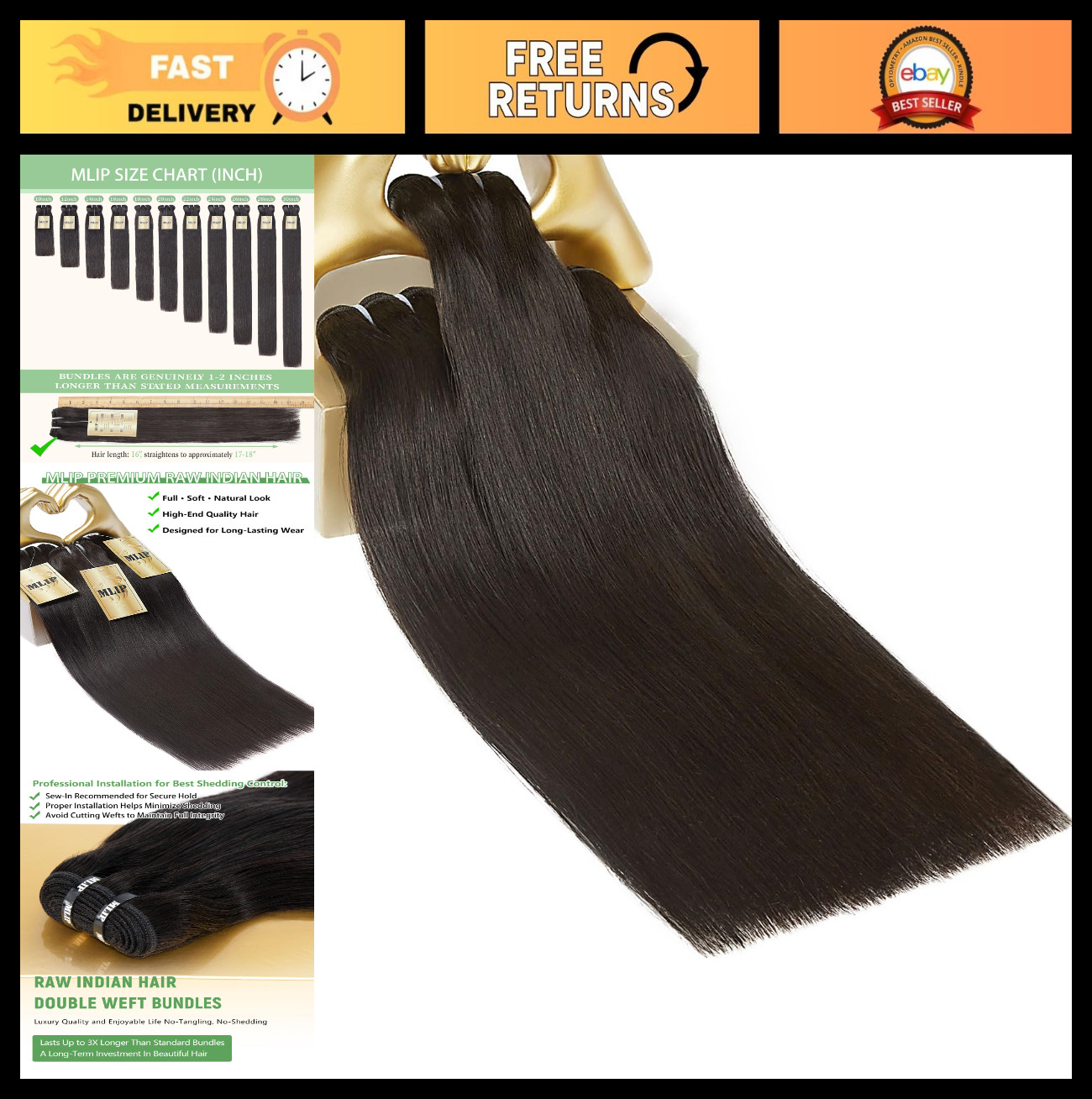 Raw Virgin Indian Hair Bundles – Straight, Thick, No Shedding, Silky Soft, 3 Pac