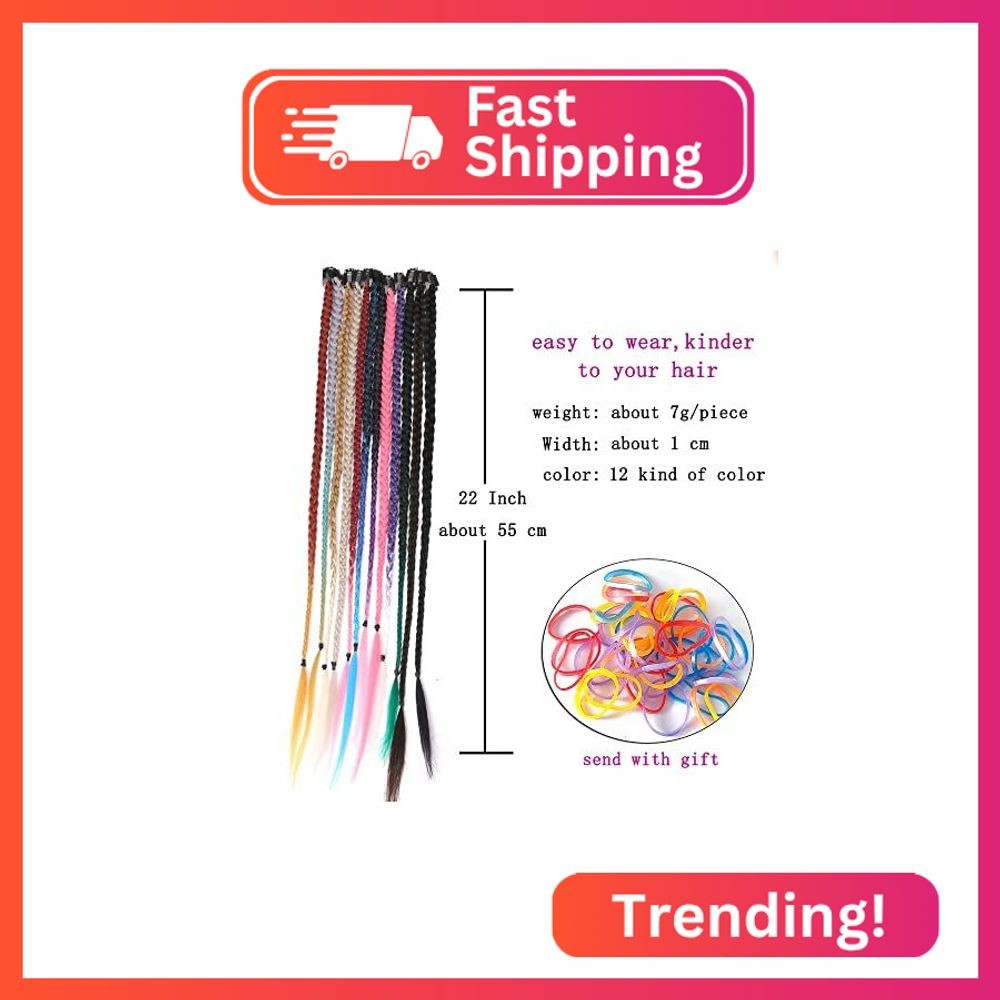 Braid Hair Extensions, 5 PCS Baby Braids Front Side Bangs Clip in Hair Extension