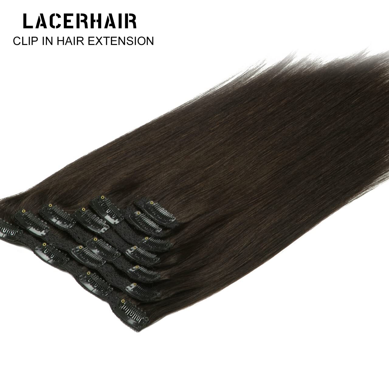 Lacer Hair Extensions Clip in Human Hair Natural Black #1B 120g 7pcs Per Set