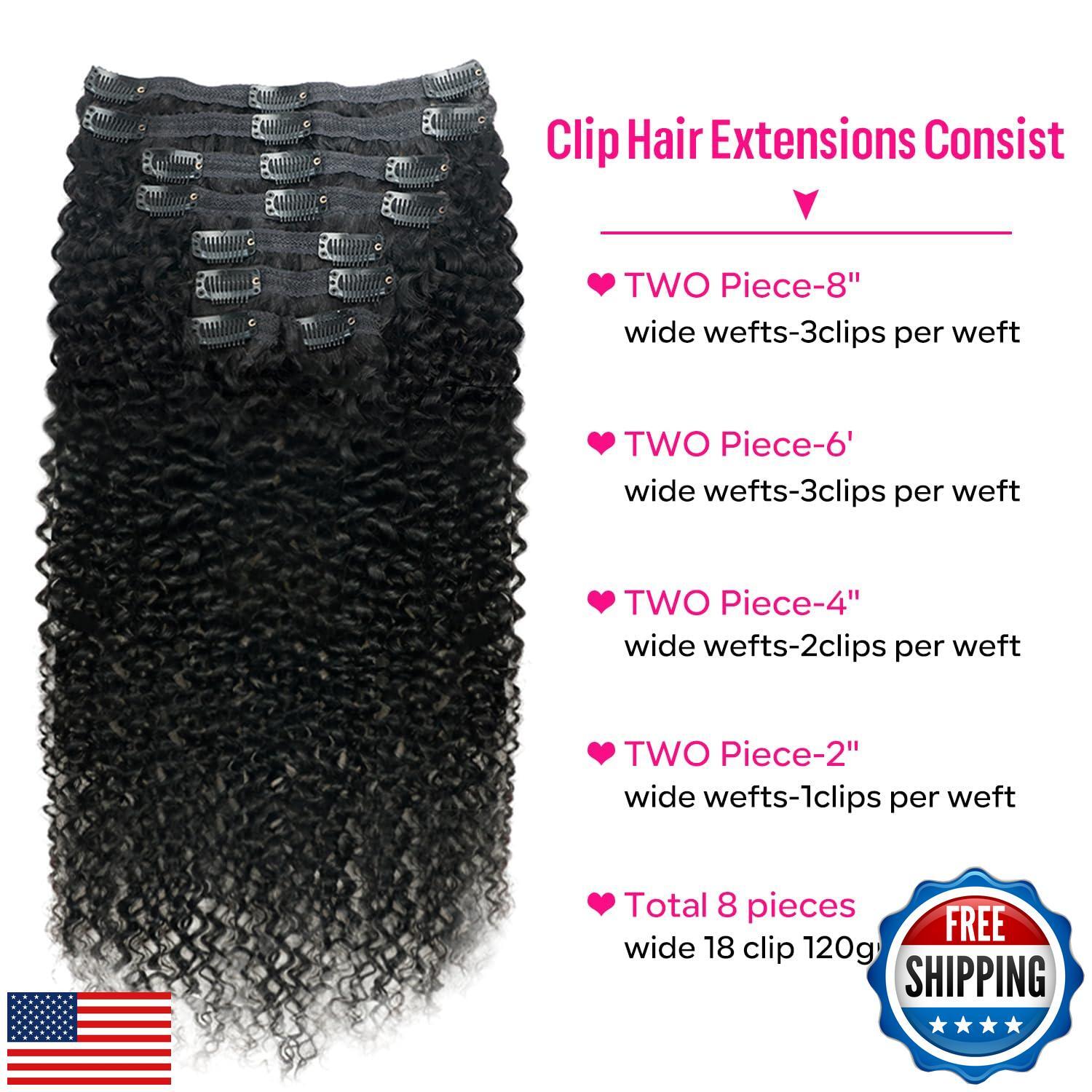 Pobokix Curly Clip in Hair Extensions for Black Women Brazilian Virgin Human