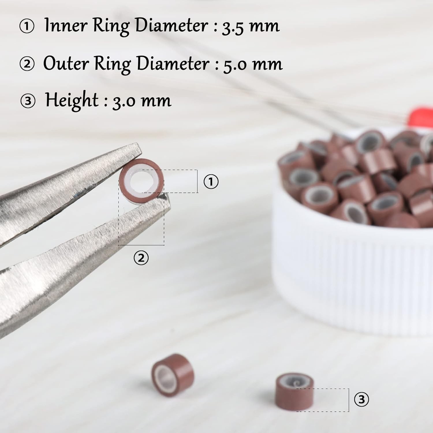1000- Pack NIACONN 5mm Silicone-Lined Microlink Beads for Hair Extensions Brown
