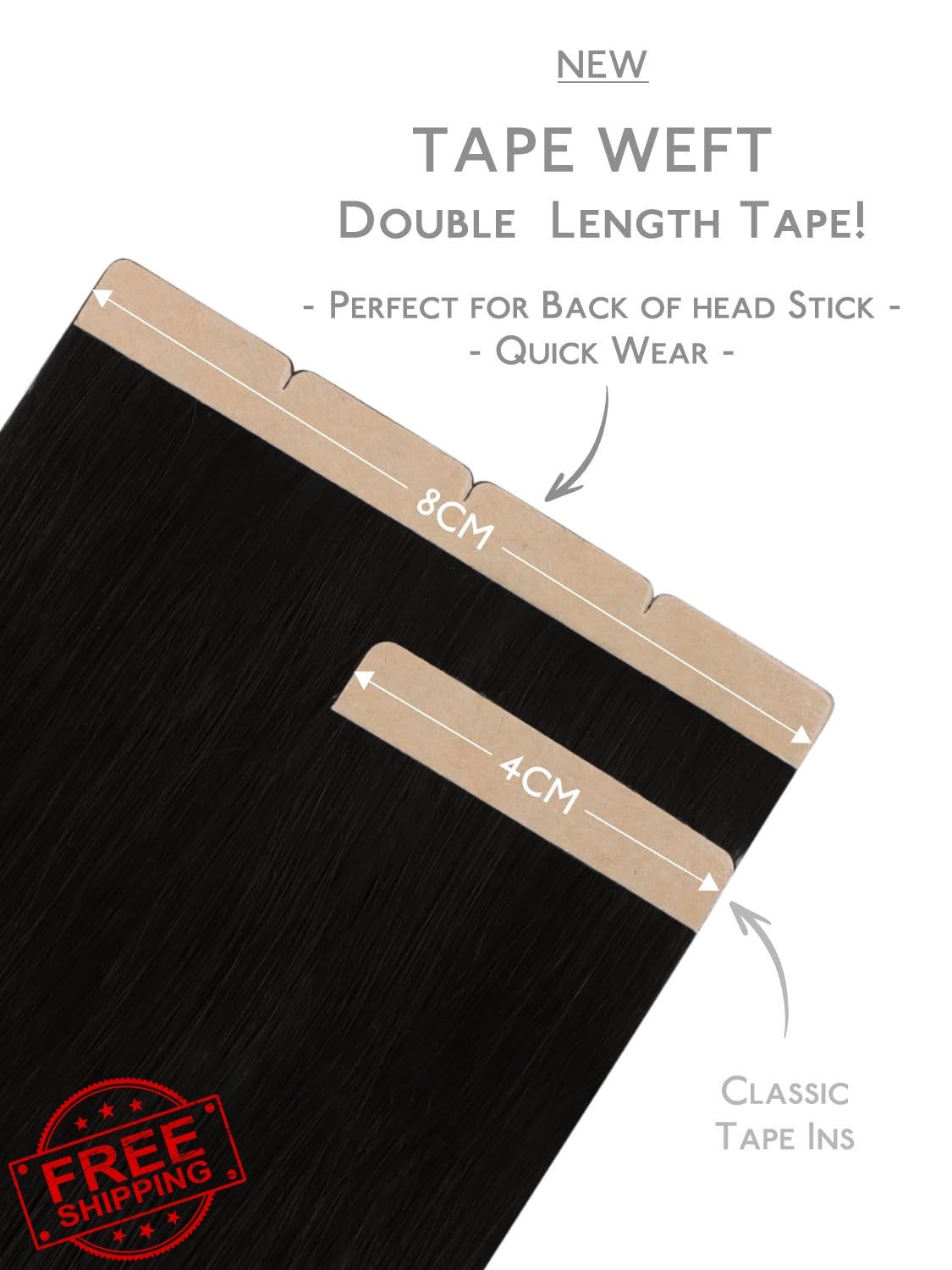 Wennalife 8cm 14″ 50g 10pc Jet Black Tape In Hair