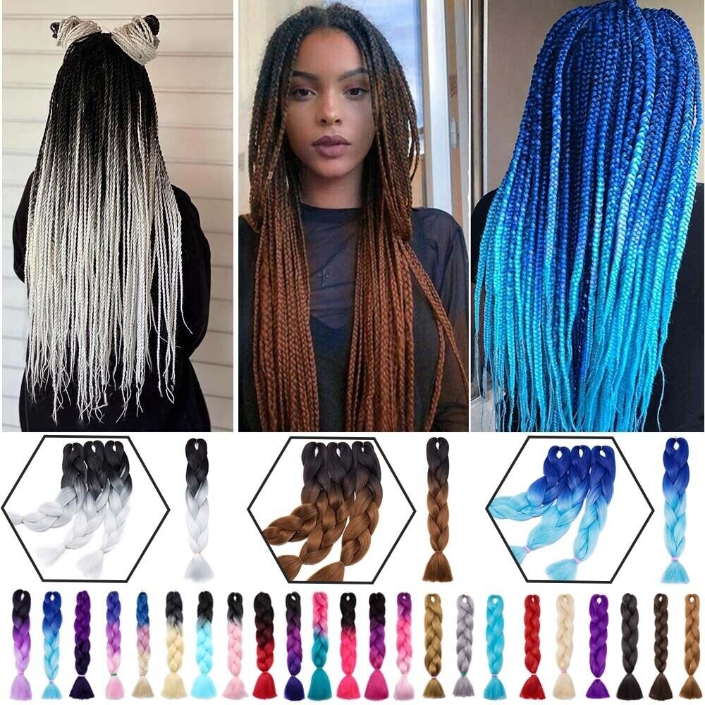 24in Long Thick Ombre Rainbow Jumbo Braiding Hair Extensions Synthetic Any Color