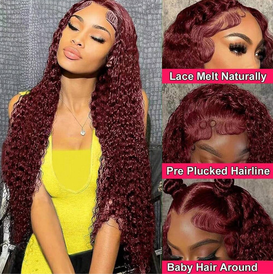 Burgundy 99J Human Hair 200% Density Human Hair 5×5 Water Wave