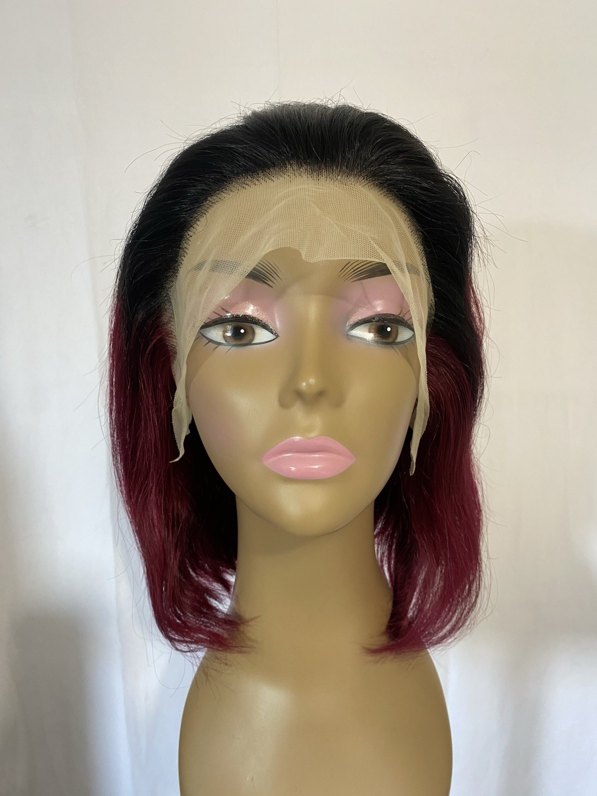 13×4 Lace Front Bob Wig 12” Ombre Burgundy T1B/99J 10A Human Hair Glueless 150%