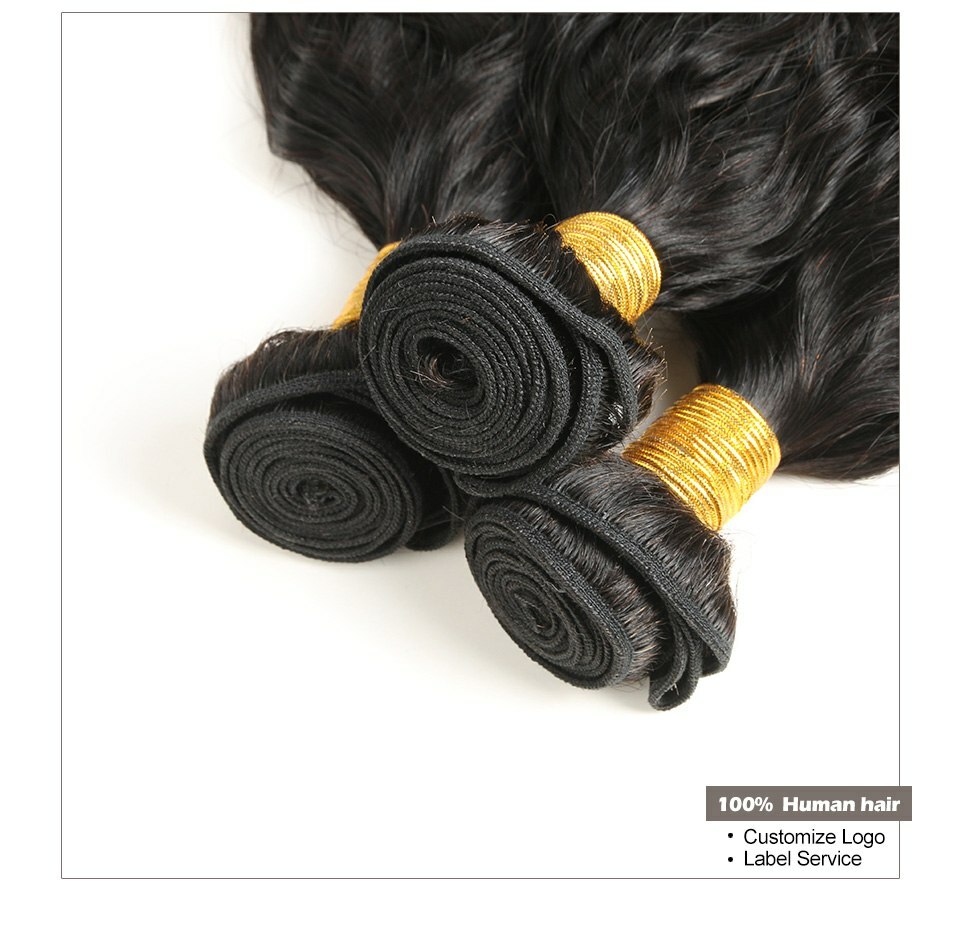 Water Wave Unprocessed Virgin Human Hair 3 Bundles w/4*4 Free Part Lace Closure