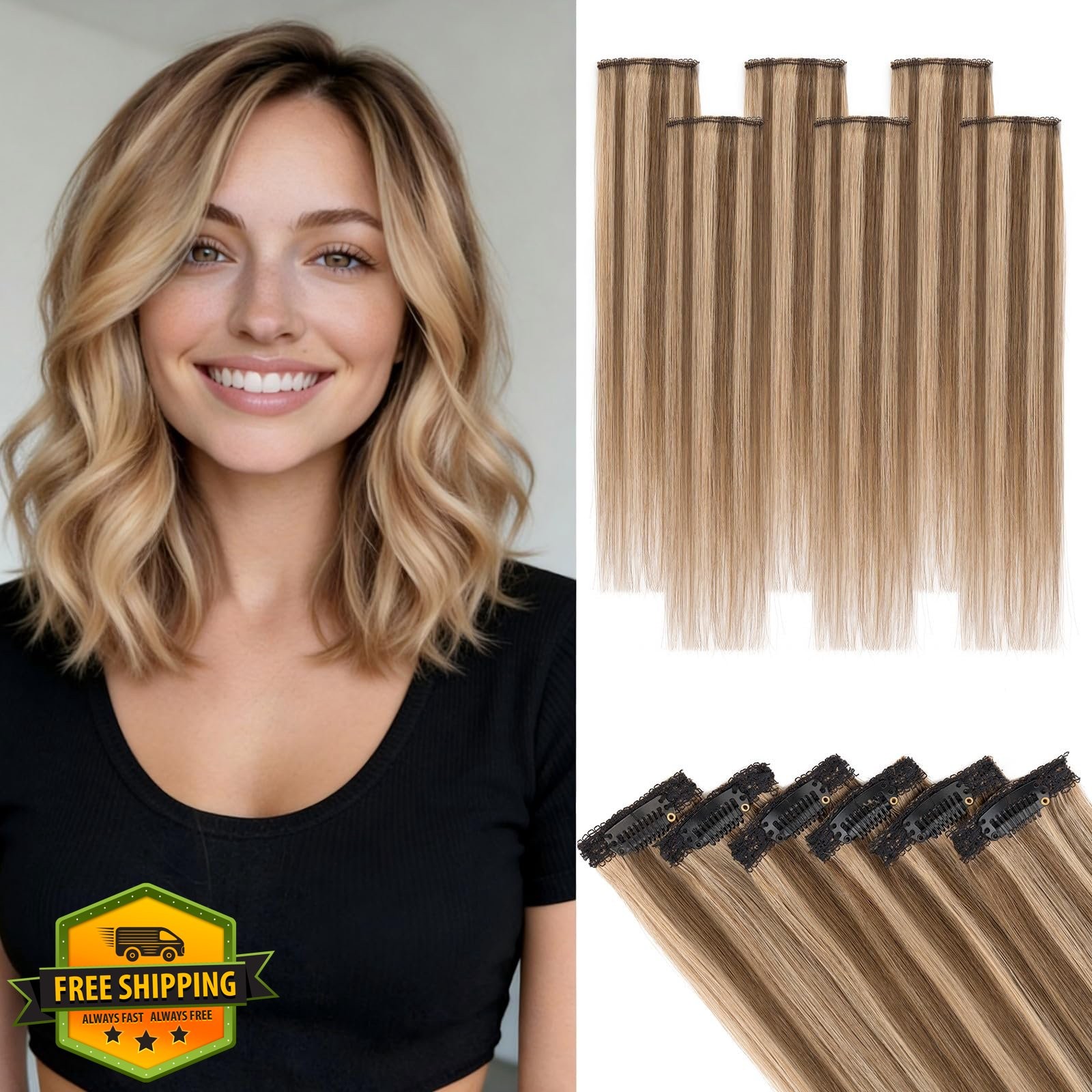 Hairro 16 Inch #4P27 Clip In Extensions