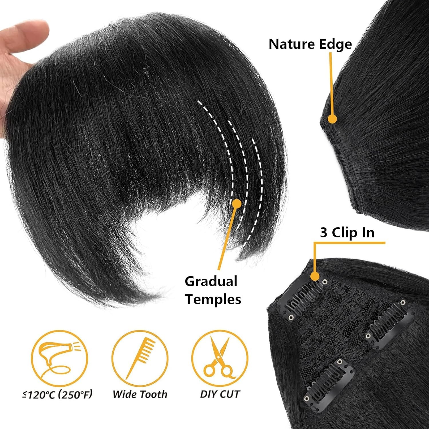 Black Women Clip in Bangs Yaki Kinky Straight Hair Extensions Short Hair