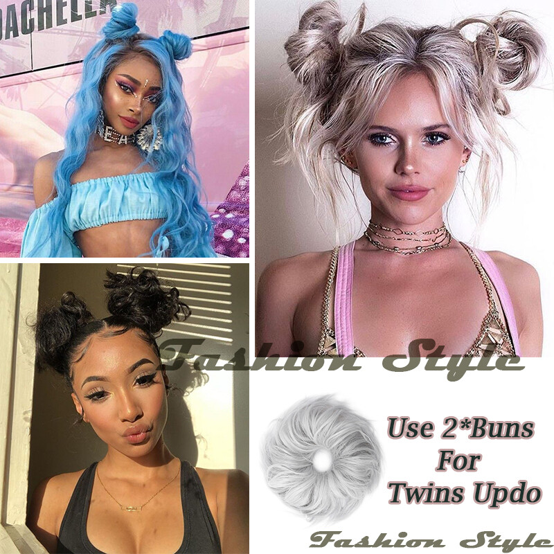 US Large Messy Hair Bun Piece Scrunchie Updo Natural Curly Hair Extensions Human