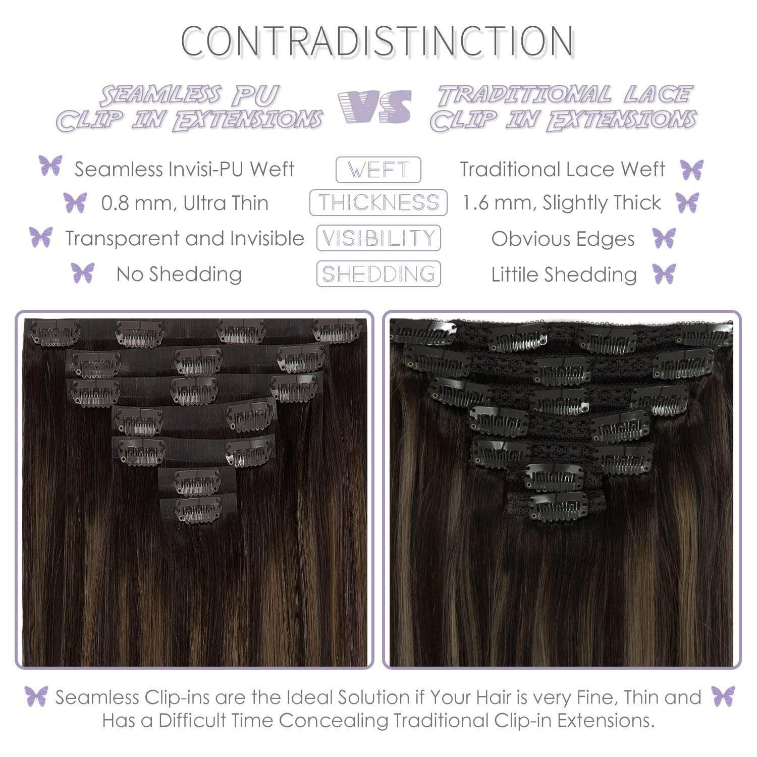 Lacer Seamless Clip in Human Hair Extensions 14″ 110g #1B/6 Balayage