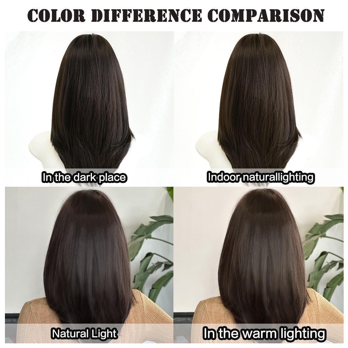 Wig woman black tea-colored shoulder-length straight hair layered wig full head