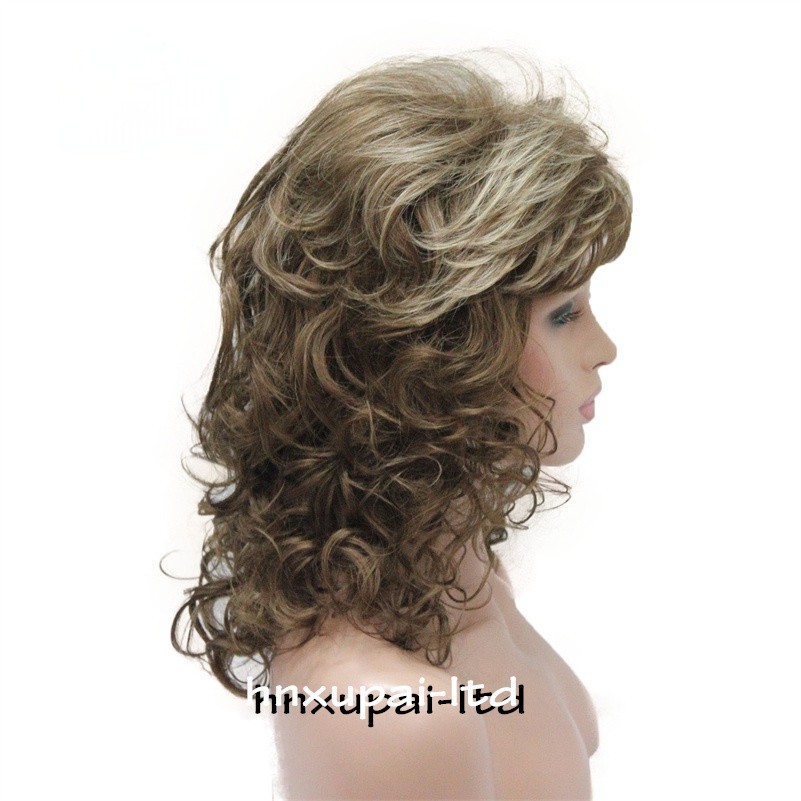 Long Layered Wavy Capless Wigs Blonde Mix Synthetic Hair Wigs 14 Inches Women