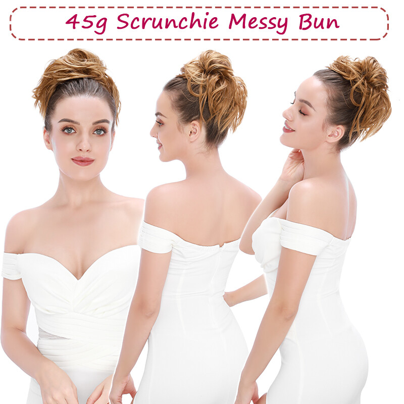 One Piece Scrunchie Messy Bun Updo Hair Extensions 100% Real Thick As Human US