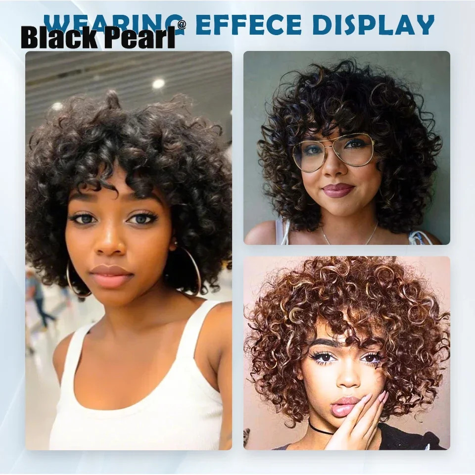 Brazilian Afro Puff Pixie Bob Wig 99J Natural Brown Human Hair For Women
