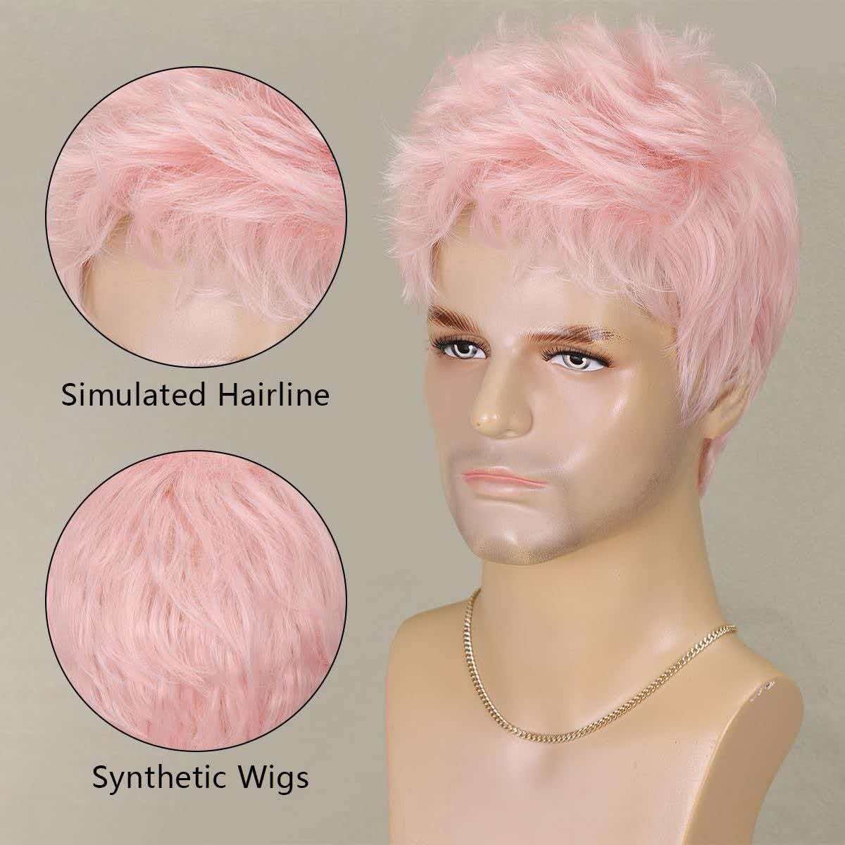 Unisex 6in Short Pink Wig Heat Resistant Synthetic Halloween Cosplay Party