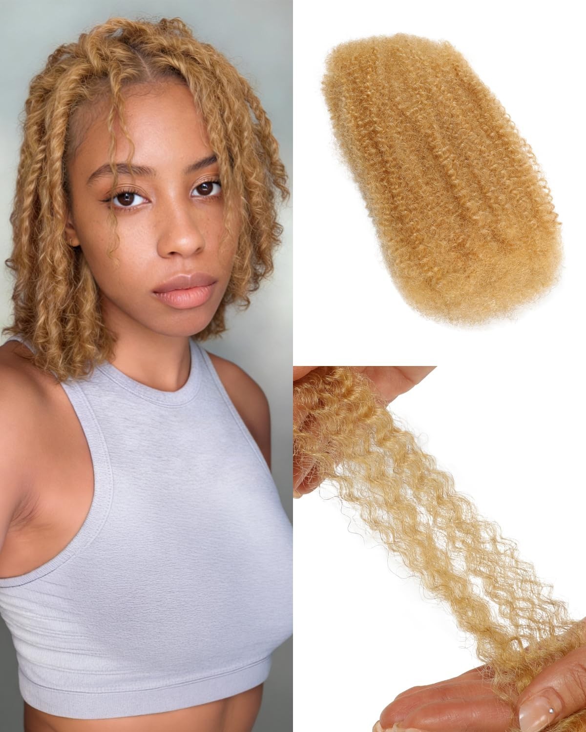 BEEOS Afro Kinky Bulk Human Hair 16″ 50g Honey Blonde 4C Kinky Curly FREE SHIP