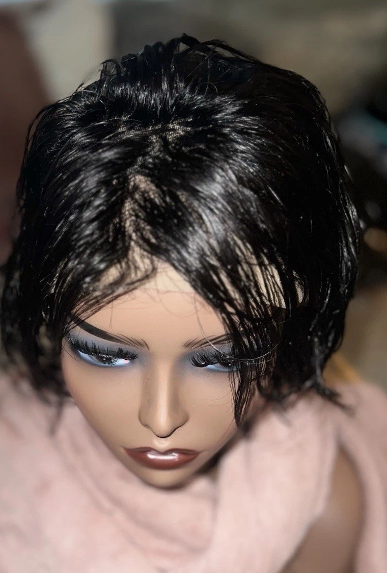 HD 100% BRAZILIAN-HUMAN HAIR WIG FREE PART #1 PIXIE LAYERED CUT MONO CAP -NEW