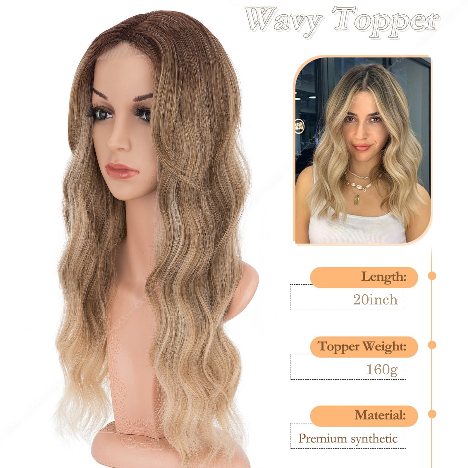 6.5×6.5 Women Topper Real As Human Hair Toupee Clip in Loose Wave Wavy Hairpiece