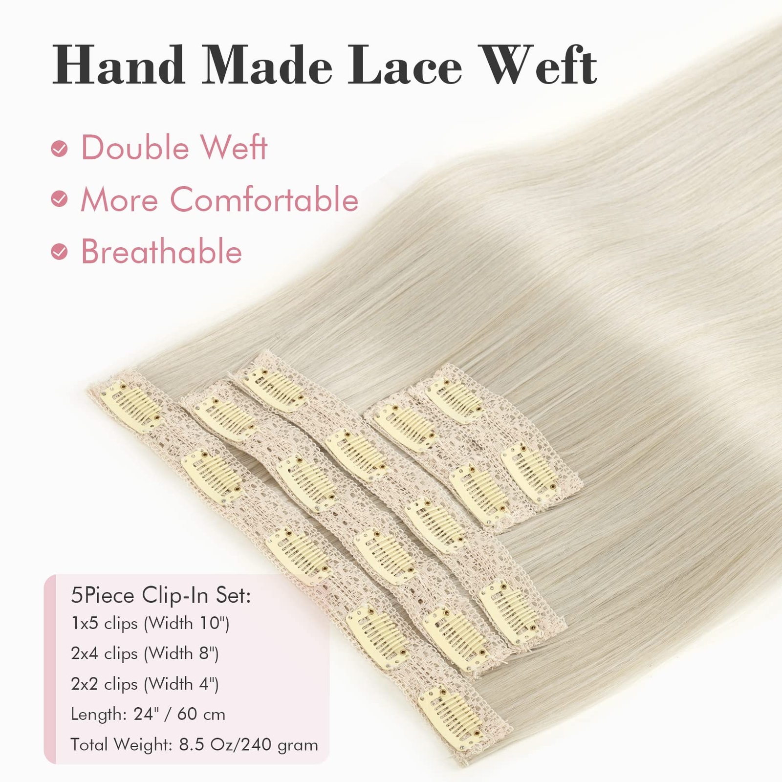 Clip in Hair Extensions Hair Extensions Thick Long Lace Weft Lightweight Synt…