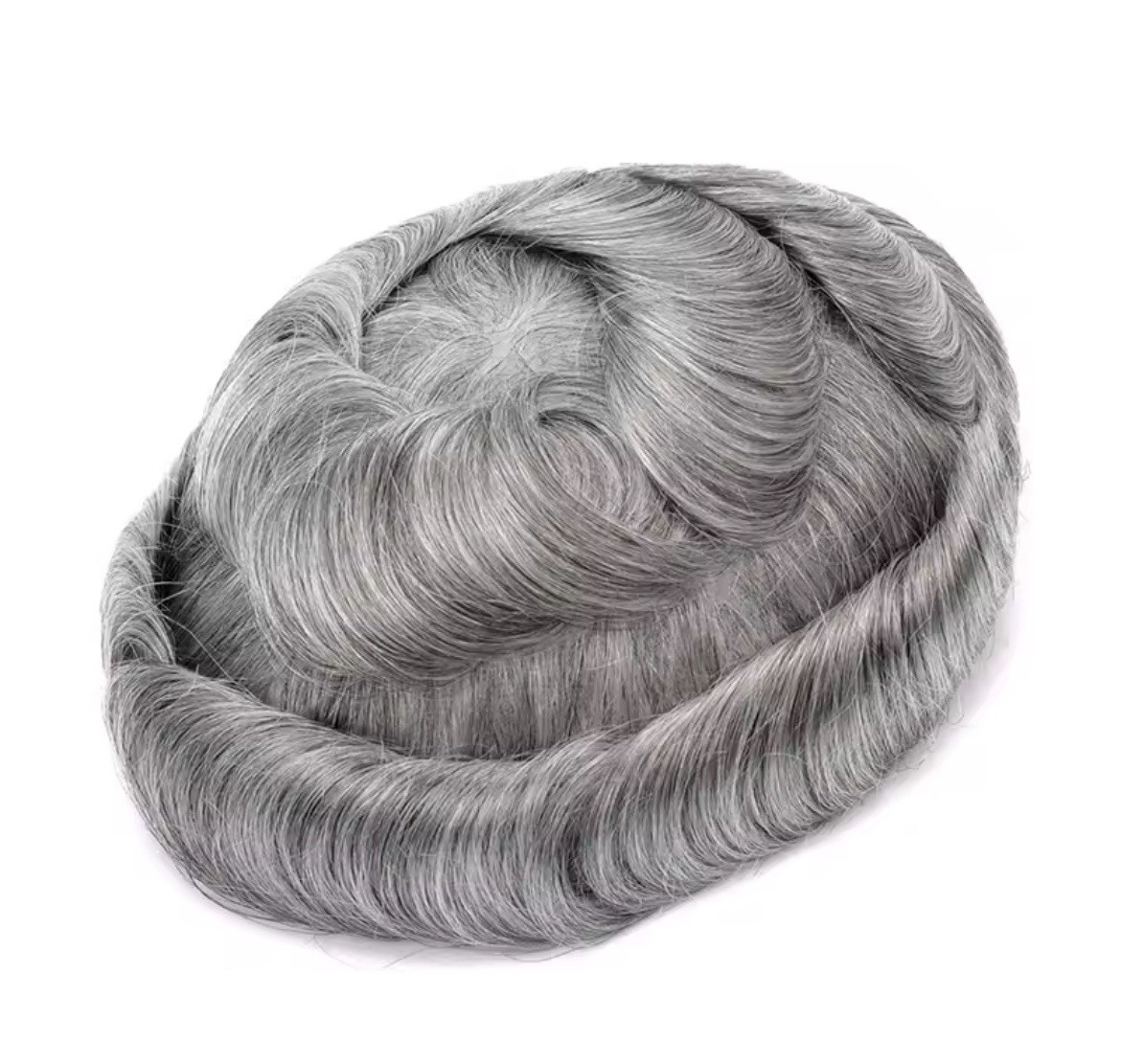 Men’s Human Hair Toupee Hairpiece Transparent Ultra-Thin Skin V-Loop Wavy