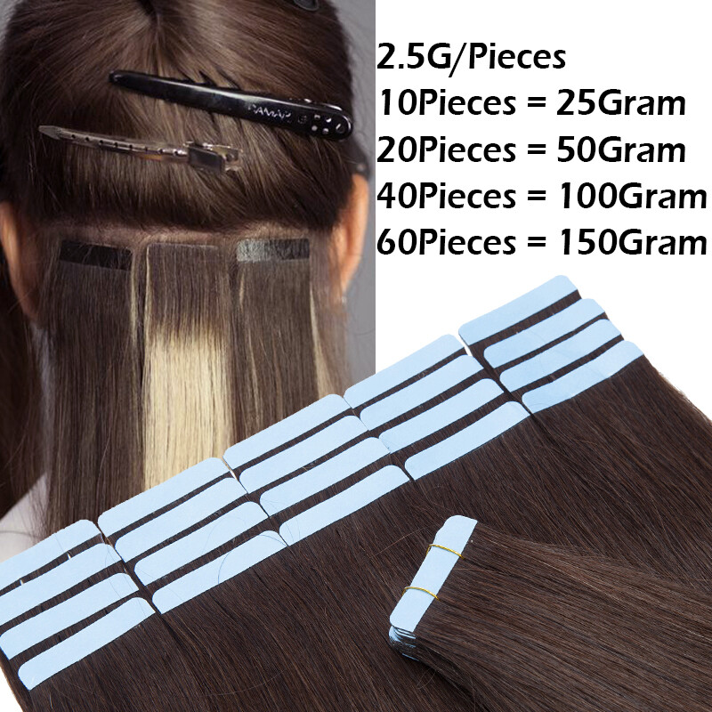 Traceless Russian Tape In Remy Human Hair Extensions Skin Weft FuLL Head Ombre#