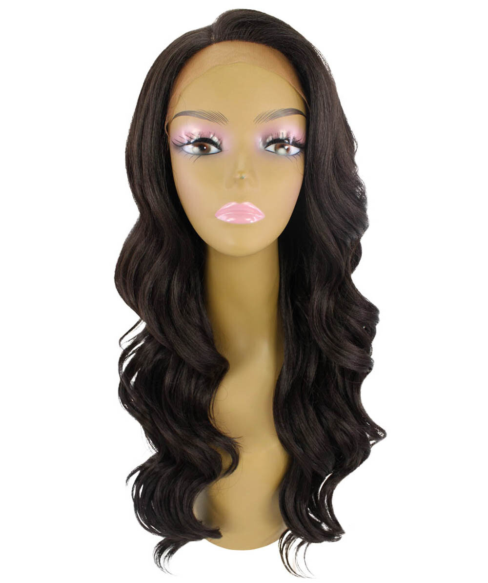 LUXLUXE Lucinda Wavy 23 Inch Long 4X4 Hand-Tied Lace Front Wig, Dark Brown