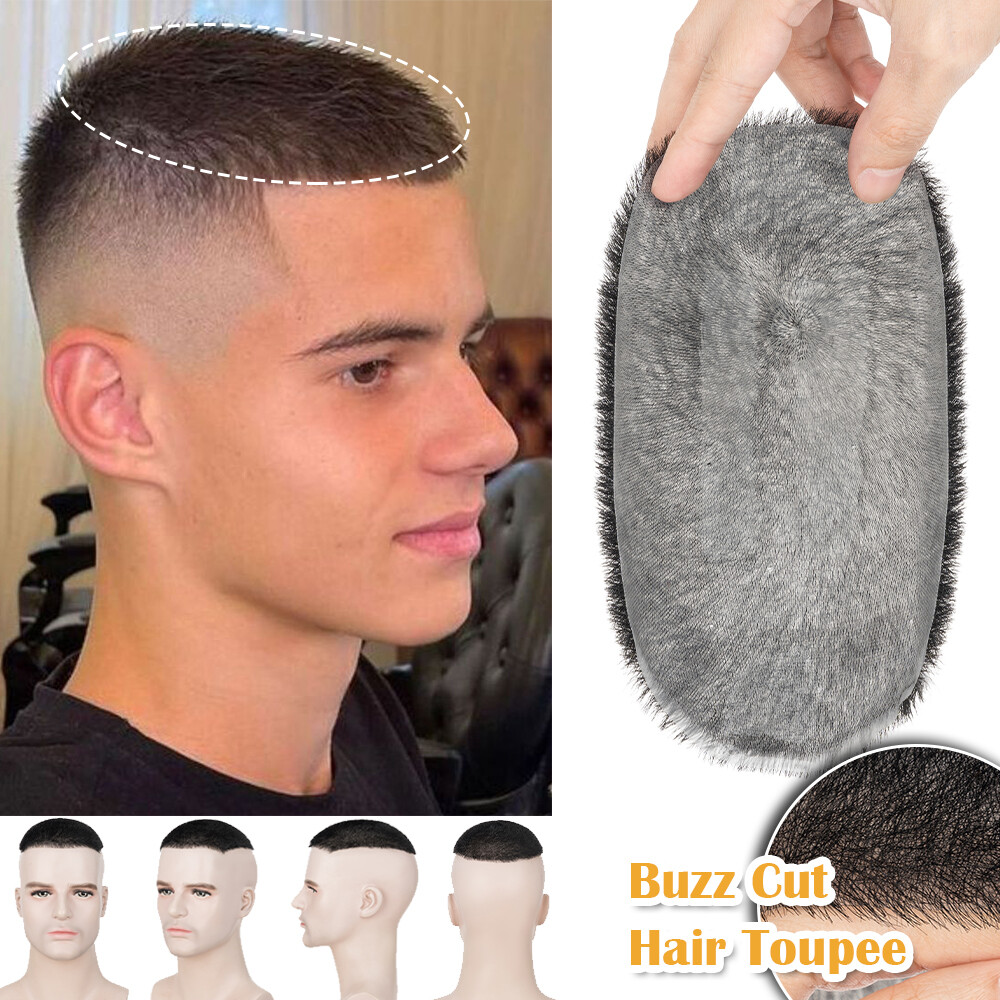 Mens Toupee Thin Skin PU/MONO Real Remy Human Hair Piece Toupee Replacement Wig