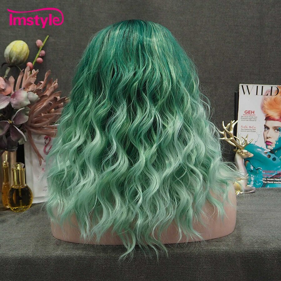Ombre Green Synthetic Lace Front Wig Heat Resistant Fiber Deep Wave Lace Front