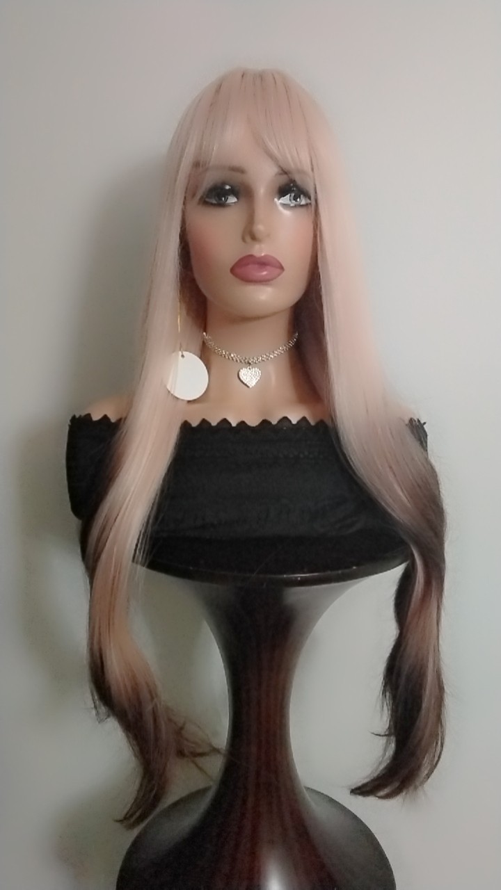 Long Wavy Synthetic Fashion Wig with Bangs, Multi Colors, 21-30in, Center-Part
