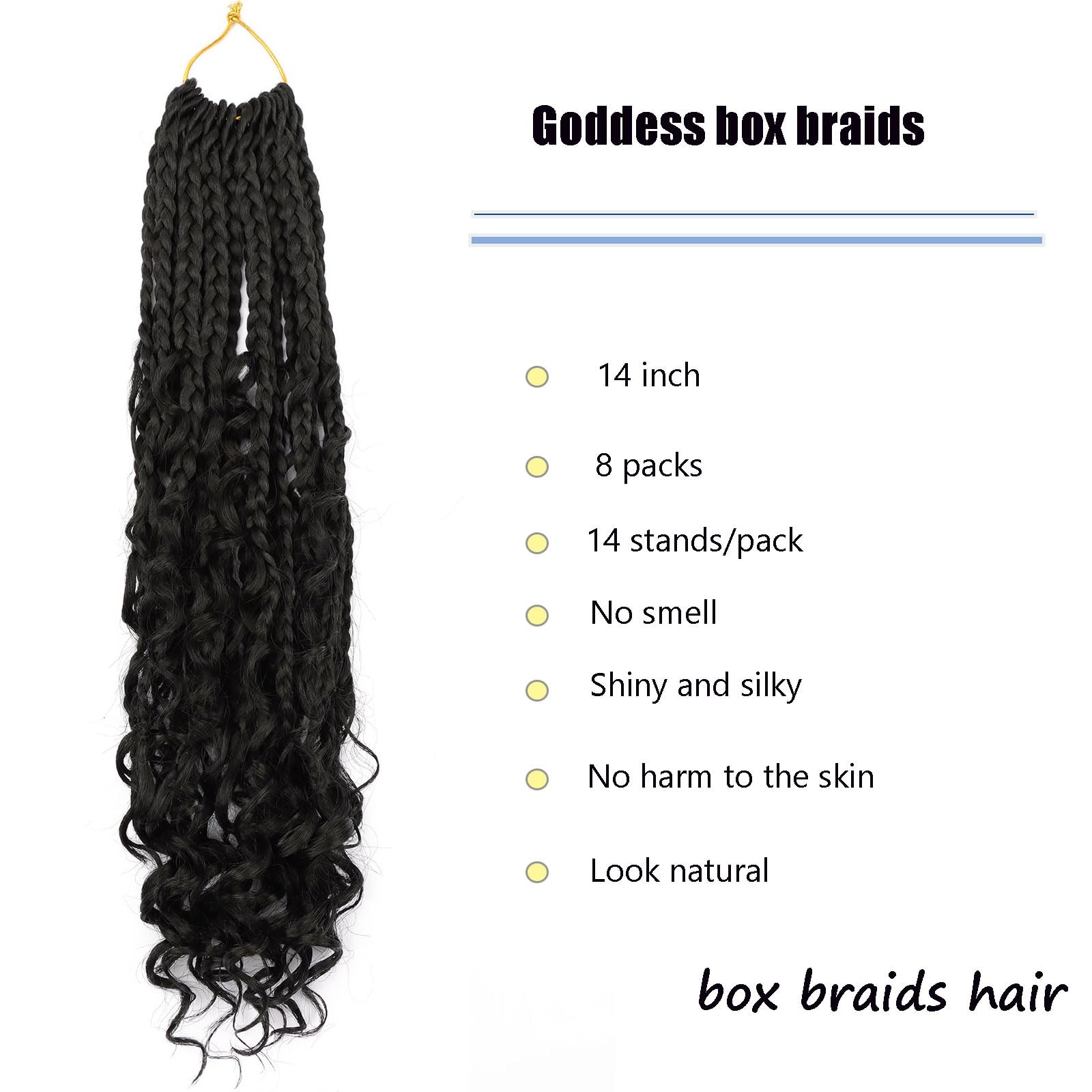 Goddess Box Braids Crochet Hair – 14 Inch Curly Ends, 8 Packs Bohemian Box Br…